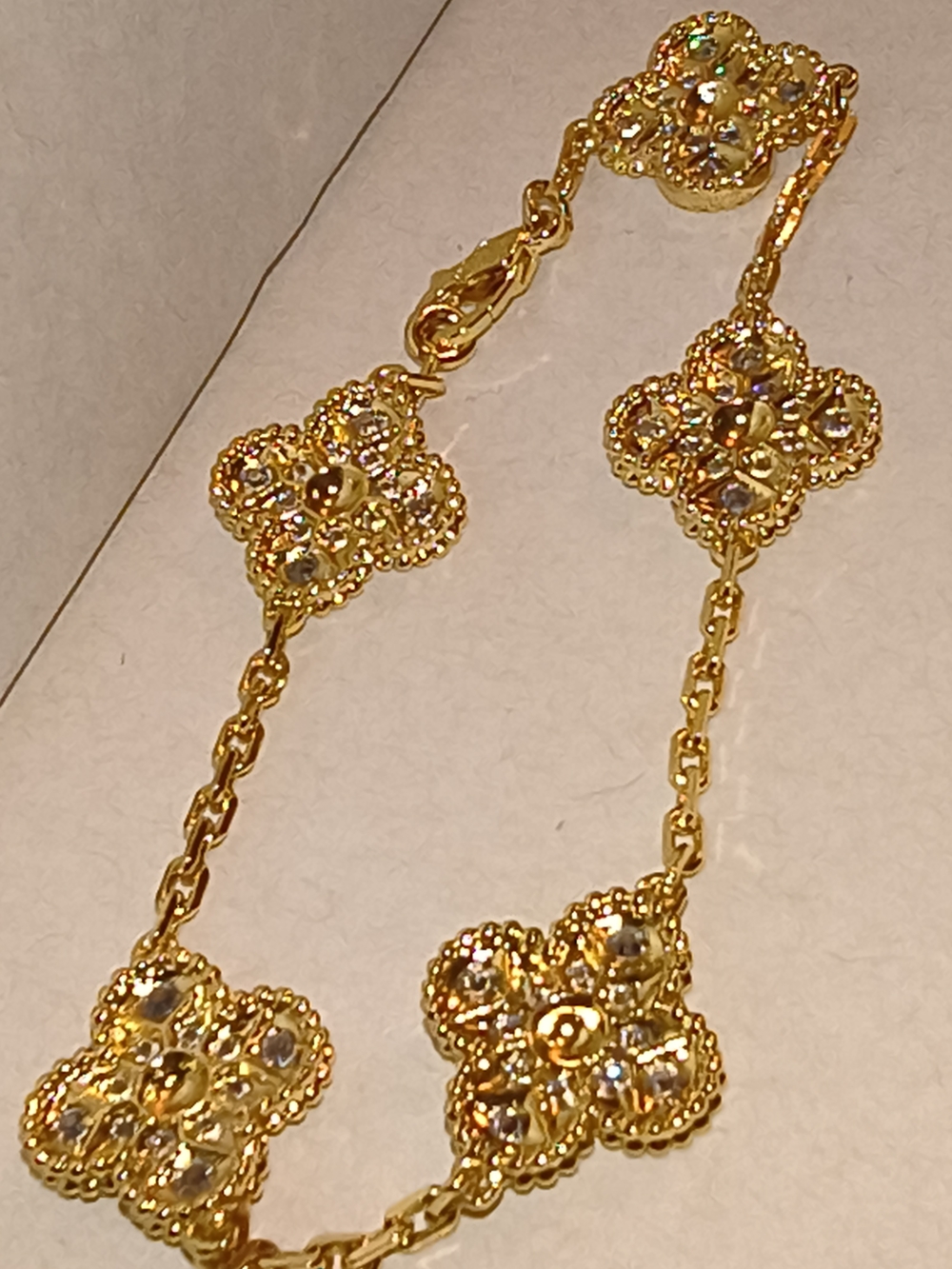 ✨ Stunning 18K Gold Plated Clover Motif Bracelet - Guilloché / Diamond Pave Styl